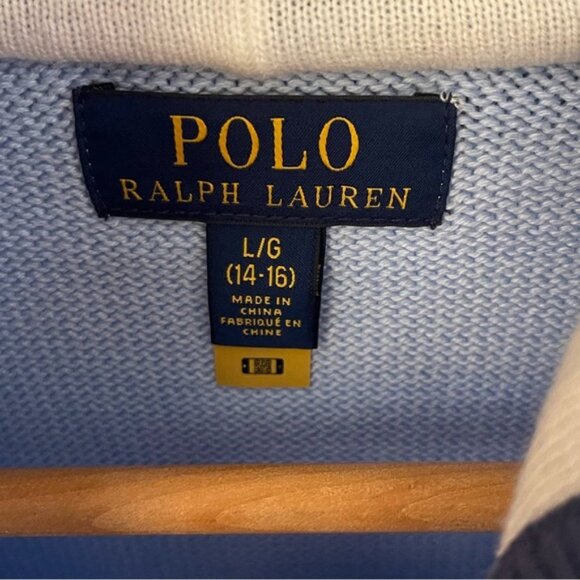 NWOT! Boy’s POLO Ralph Lauren dark and light blue hooded 100% cotton sweater Lg - Picture 3 of 4